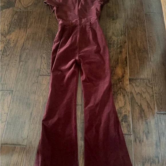 Altar'd State Deep Burgundy Velvet Bootcut Jumpsuit - Picture 3 of 5